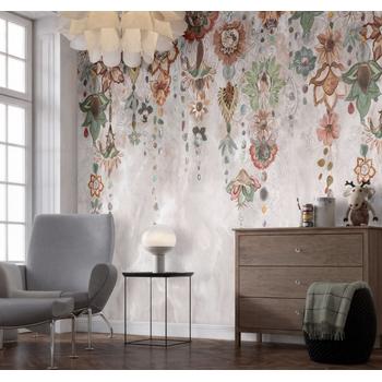 Tavandan Sarkan Renkli Çiçekler Son Moda Duvar Kağıdı Modelleri