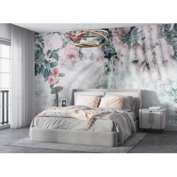 Turkuaz Pembe Tonlarında Vintage Romantik Çiçekler Duvar Kağıdı