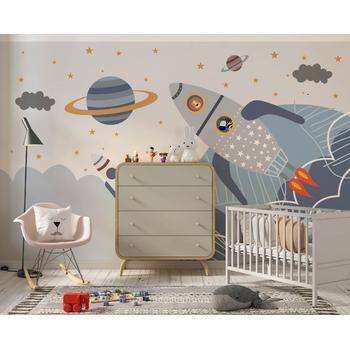 Uzay Araçları ve Astronot Çocuk Odası Duvar Kağıdı