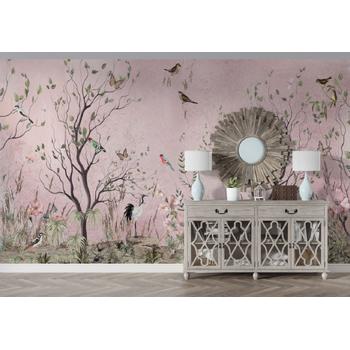 Vintage Ağaçlar Yapraklar ve Hayvanlar Özel Tasarım Duvar Kağıdı
