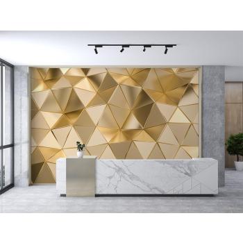 3 Boyutlu Geometrik Duvar Kağıdı Gold Renk