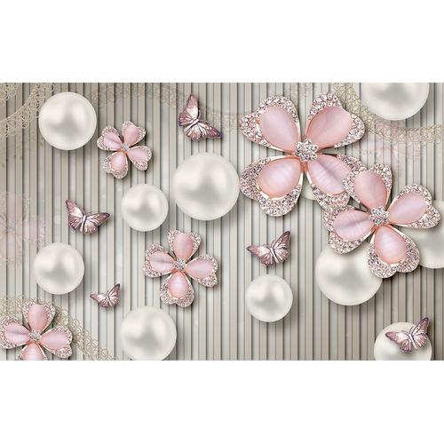 3 Boyutlu Pembe Çiçekler Duvar Kağıdı 300x200 CM