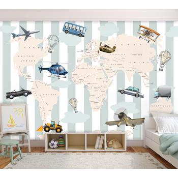 Arabalar ve Uçaklar Dünya Haritası Duvar Kağıdı