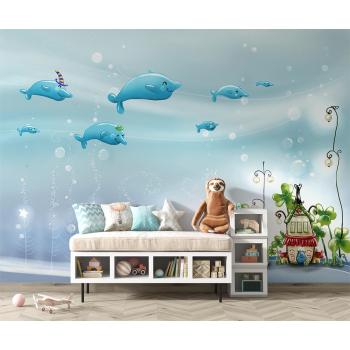 Çocuk Odası Duvar Kağıdı Sevimli Yunus Balıkları