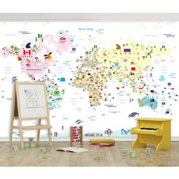 Eğitici Dünya Haritası Duvar Kağıdı 