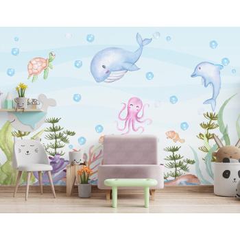 Sevimli Deniz Canlıları Balıklar Çocuk Odası Duvar Kağıdı