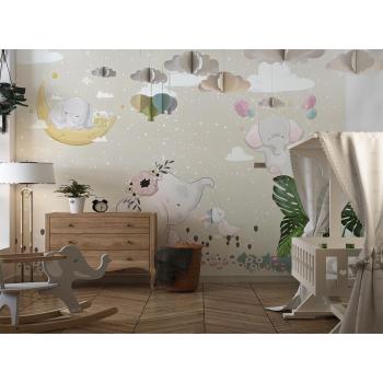 Sevimli Fillerin Mutlu Dünyası Çocuk Odası Duvar Kağıdı