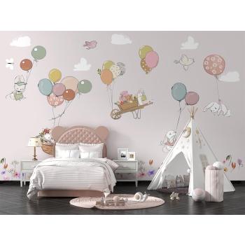 Sevimli Tavşanlar ve Renkli Balonlar Çocuk Odası Duvar Kağıdı