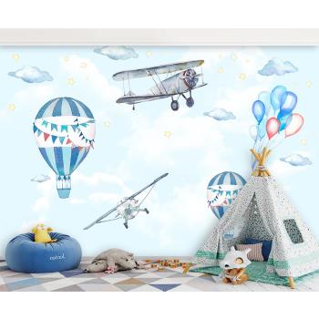 Uçaklar ve Balonlar Çocuk Odası Duvar Kağıdı