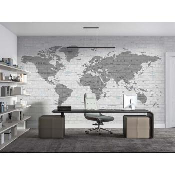 3D Taş Duvar Üzerinde Dünya Haritası Duvar Kağıdı