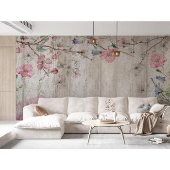 Ağaç Dalları ve Soft Renk Çiçekler Vintage Duvar Kağıdı