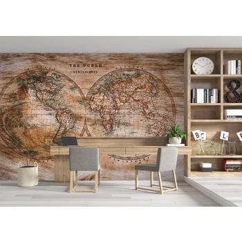 Ahşap Zemin Üzerinde Dünya Haritası Duvar Kağıtları