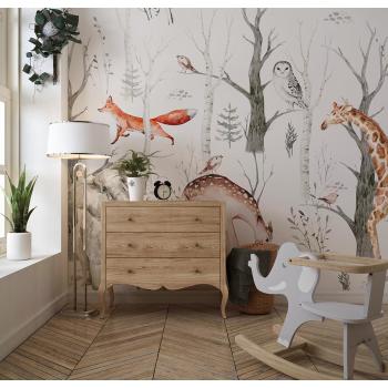 Çocuk Odası Duvar Kağıdı Ormanda Fil Zürafa