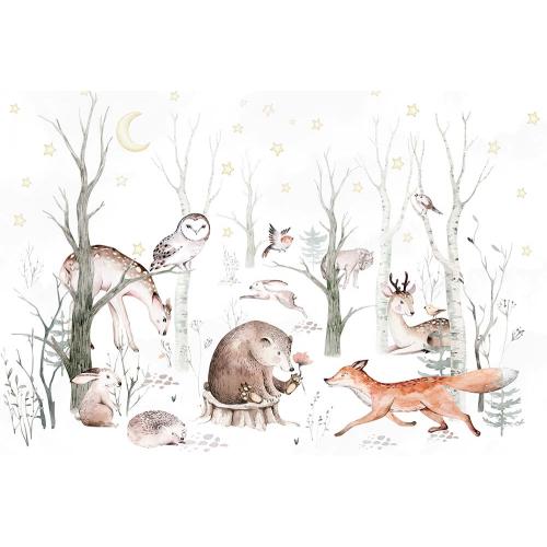 Çocuk Odası Duvar Kağıdı Ormandaki Sevimli Hayvanlar 250x170 cm