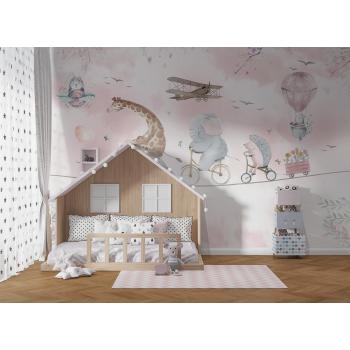 Çocuk Odası Duvar Kağıdı ip üstünde Sevimli Hayvanlar