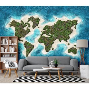 Doğa Görselli Dünya Haritası Duvar Kağıdı