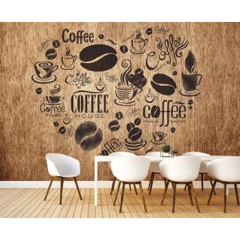 Kalp içinde Coffee Yazıları Özel Tasarım Duvar Kağıdı