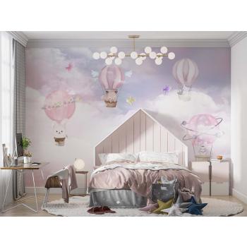 Kız Çocuk Odası Duvar Kağıdı Balonlar ve Sevimli Hayvanlar