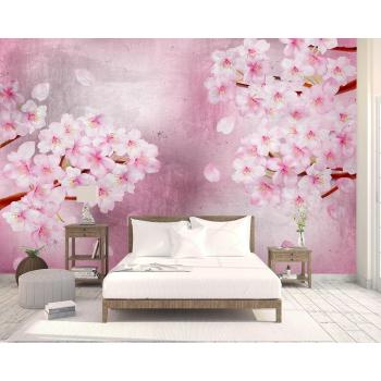 Pembe Romantik Çiçekler Yatak Odası Duvar Kağıdı