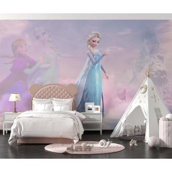 Renkli Bulutlar Arasında Elsa Kız Çocuk Odası Duvar Kağıdı