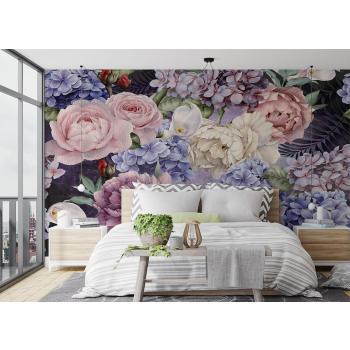 Renkli Romantik Çiçekler Özel Tasarım Duvar Kağıdı