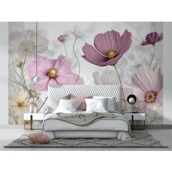 Soft Renk Tonlarında Büyük Çiçekler Duvar Kağıdı