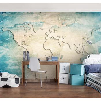 Turkuaz Dünya Haritası Duvar Kağıdı